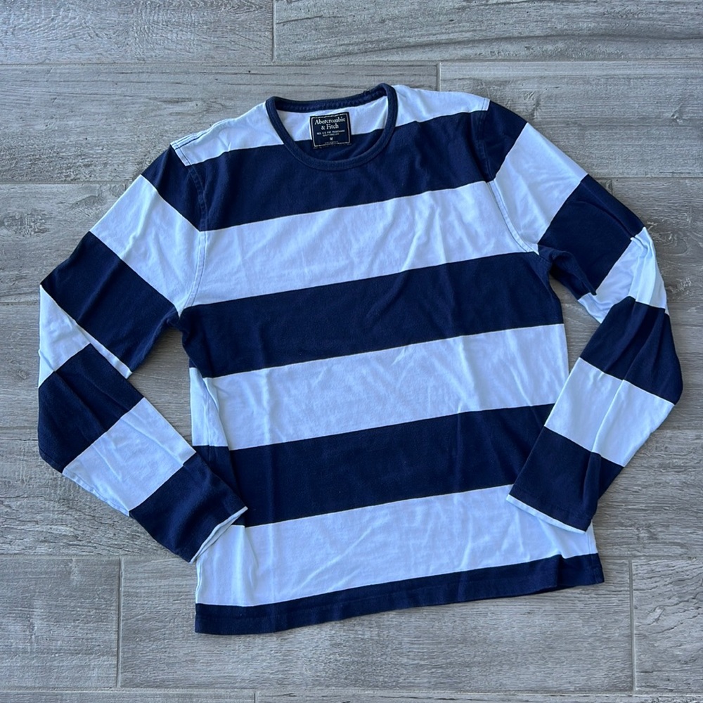 A&F navy & white striped shirt